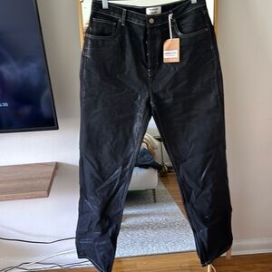 Reformation Cynthia High Rise Straight Long Jeans - Glossy Black